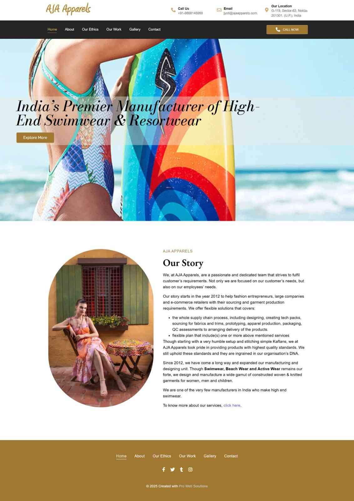 Shopify ecommerce store built for an apparel manufacturer by Pro Web Solutions